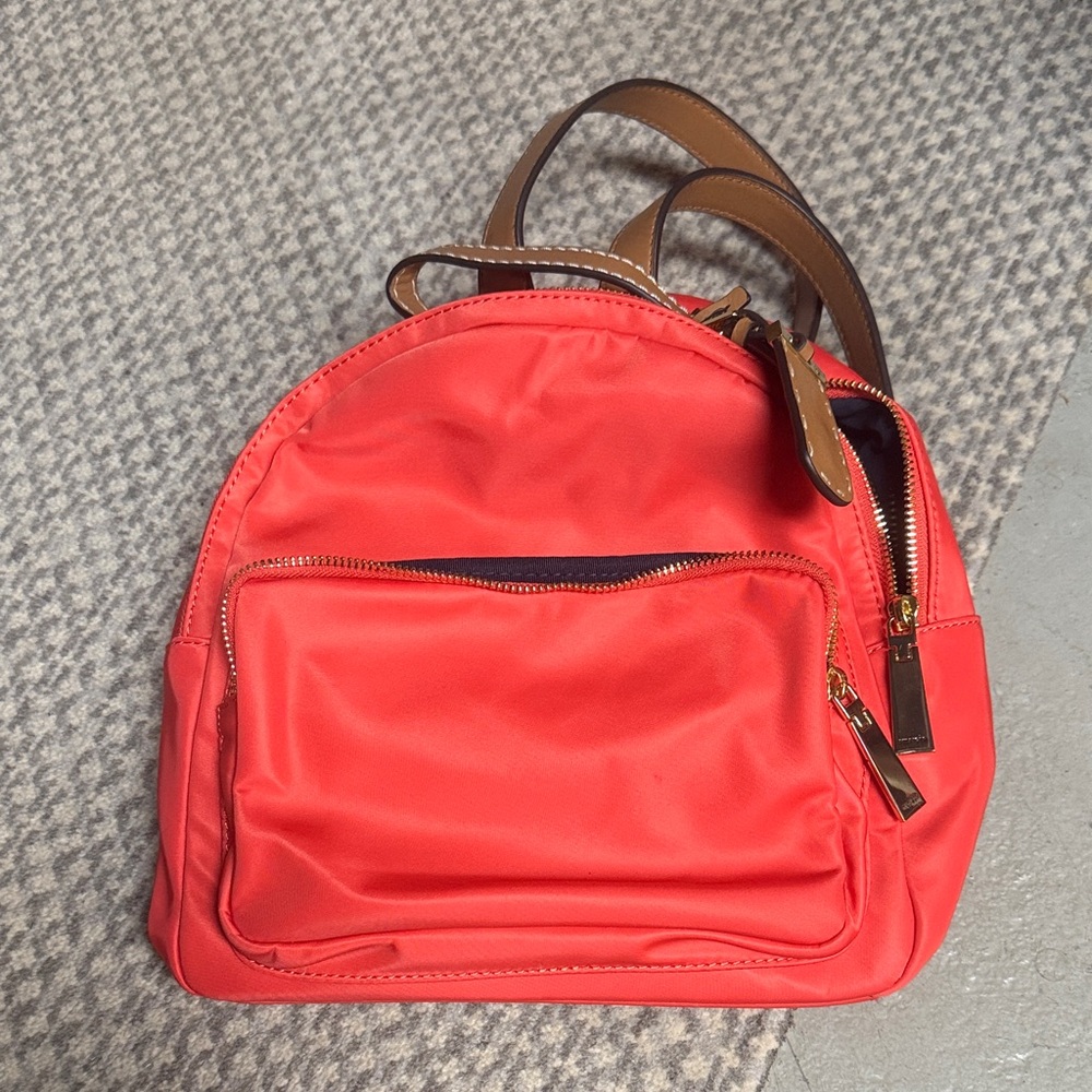 Vibrant Coral Tommy Hilfiger Backpack with Tan Straps